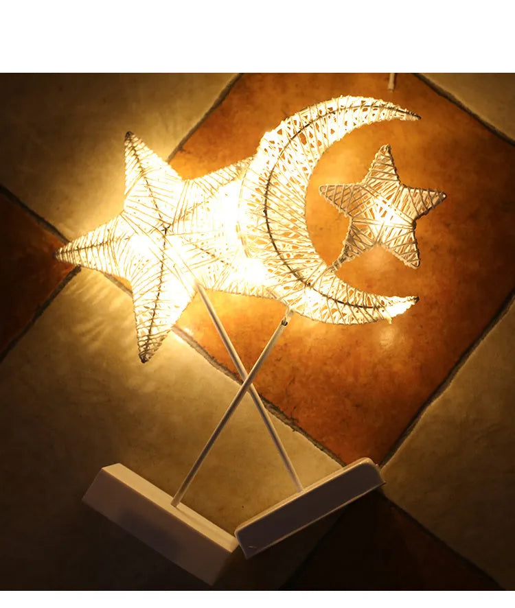 Rattan decorative LED star lamp and love heart lamp with battery power for bedroom decoration