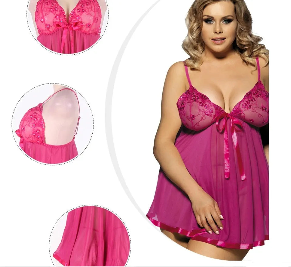 Purple seamless lingerie sleepdress with mesh panels and lace detailing on mannequin
