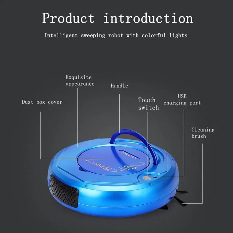 Smart floor sweeping robot vacuum cleaner in blue, black, or white colour options