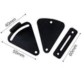 Black stainless steel sliding barn door lock showing two size options for different gap measurements