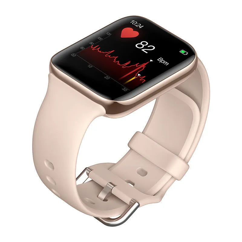 Smart bracelet with touch screen display on a liquid silicone wrist strap in black, pink, or white colours