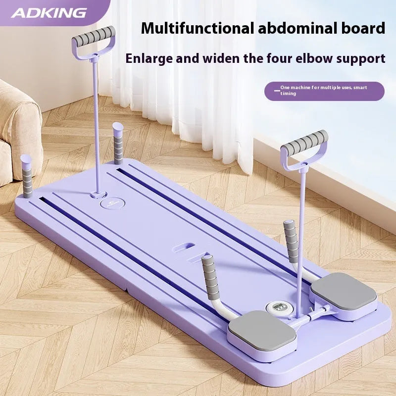 Standard purple PP multi-functional fitness board with automatic rebound abdominal wheel for home exercise