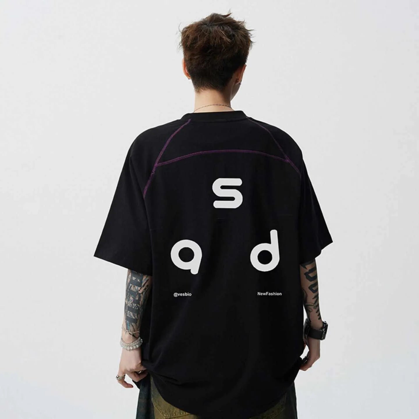 Cotton loose fit t-shirt with letter print design on front, showing round neck and short sleeves