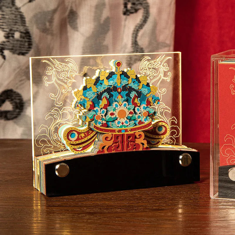 3D sticky note paper carving notepad with tear-off pages and decorative ornament design