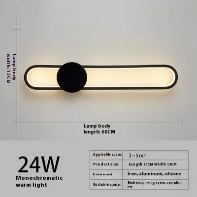 Modern minimalist wall lamp with iron shade and LED lighting in contemporary living room setting