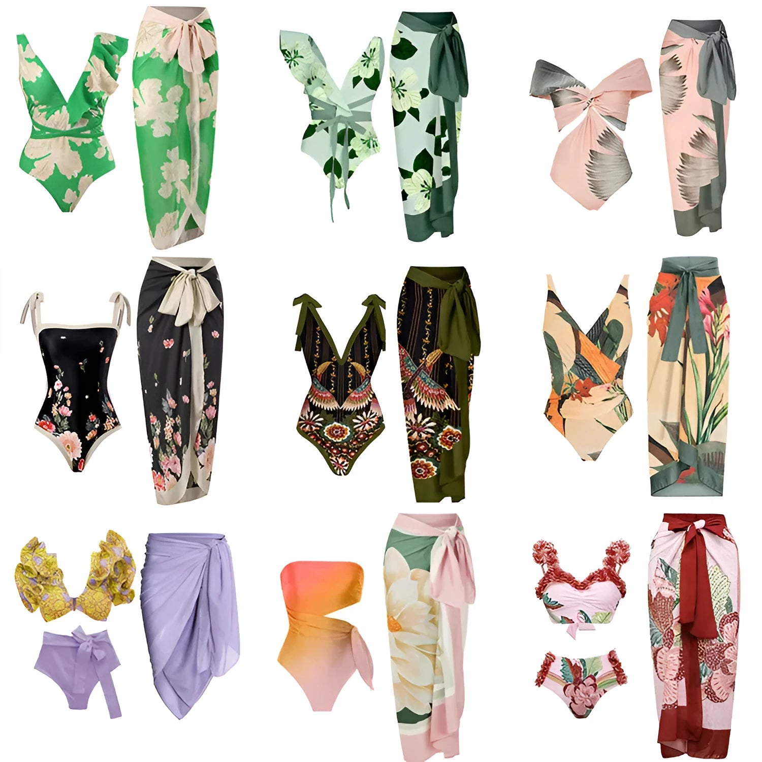 Women's one-piece swimsuit in conservative belly-covering French retro style with printed polyester fabric
