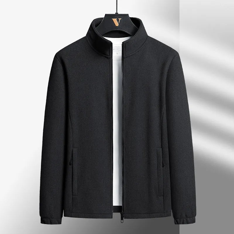 Men's grey Berber fleece coat with stand-up collar and zipper front