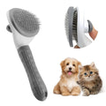 Blue cat grooming brush with a release button and fine wire bristles for removing loose hair.