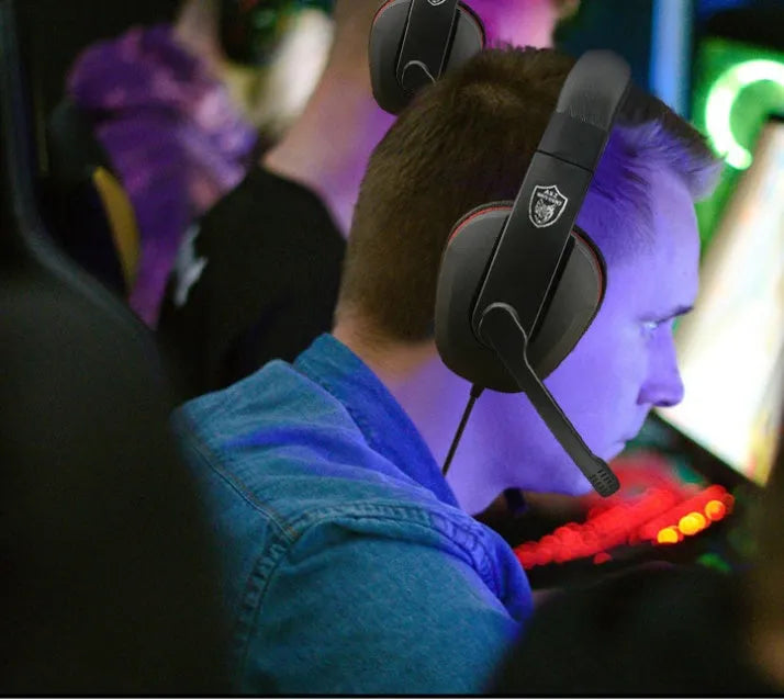 Black wired over-ear gaming headset with a 6.3mm plug and a 1.2m cable.