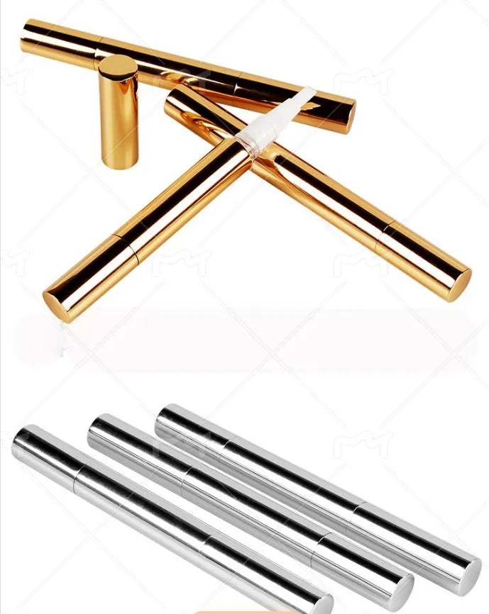 Teeth whitening pen with toothbrush cleaner in gold aluminium case and plastic white options