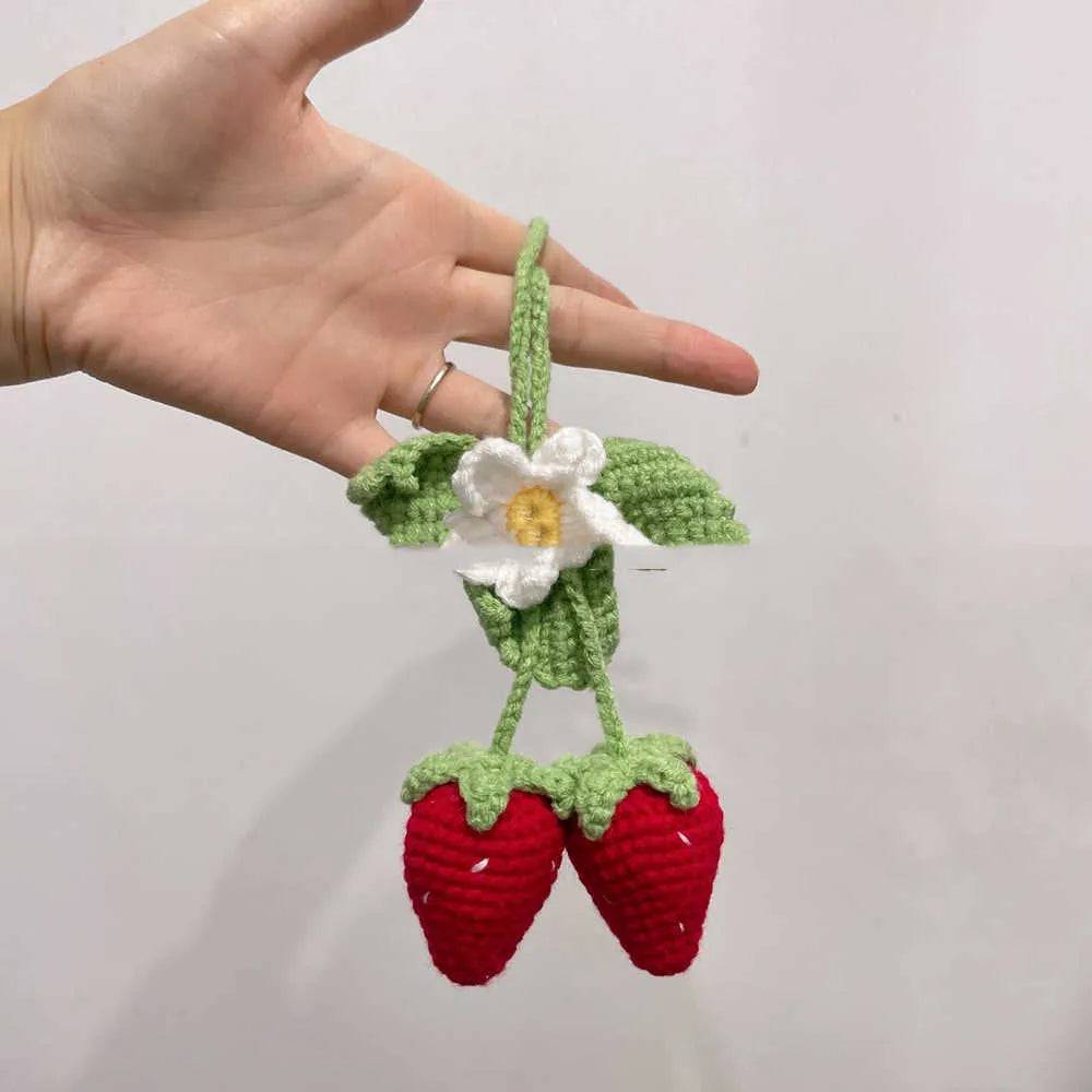 Handmade strawberry car pendant decoration made from cotton and hemp cord