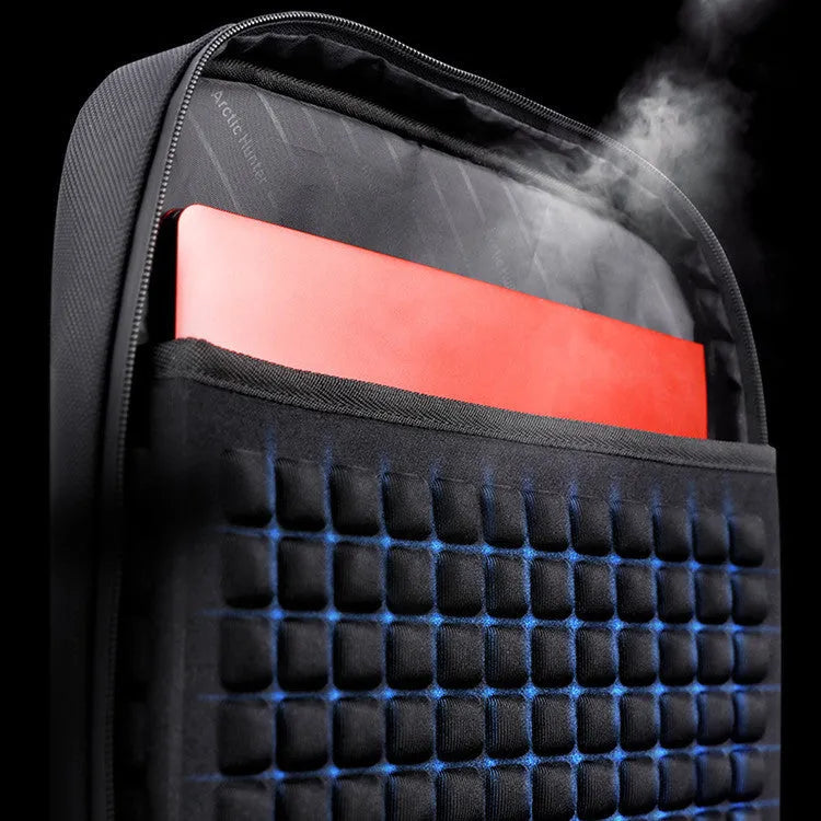 Men's USB charging anti-theft backpack in black with polyester construction, 28L capacity, and multiple compartments