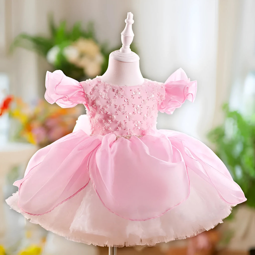 Children flounced sleeve pettiskirt birthday dress in pink MH-A102 for girls 80-160cm height