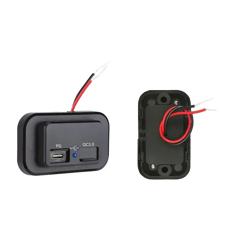 Black car charger with USB Type-C port supporting QC3.0 and PD3.0 fast charging at 36W output