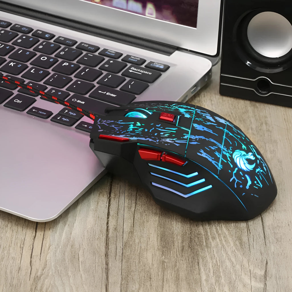 Water Crack colour luminous gaming mouse with USB cable, black H300BK finish, ergonomic shape