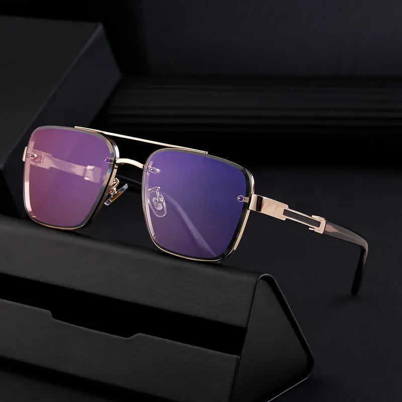 Men's vintage-style sunglasses with polycarbonate frames and lenses in a gradient blue colour option.