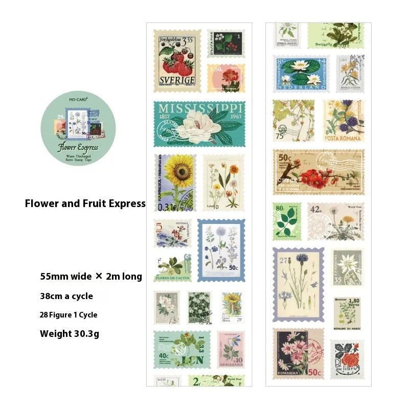 Retro DIY journal decoration coated paper stamp roll showing 55mm width and continuous pattern design