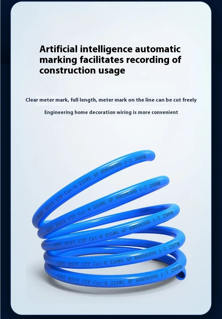 CAT6 oxygen-free copper network cable in blue or grey colour, 305 metres long for gigabit and 10GB Ethernet connections