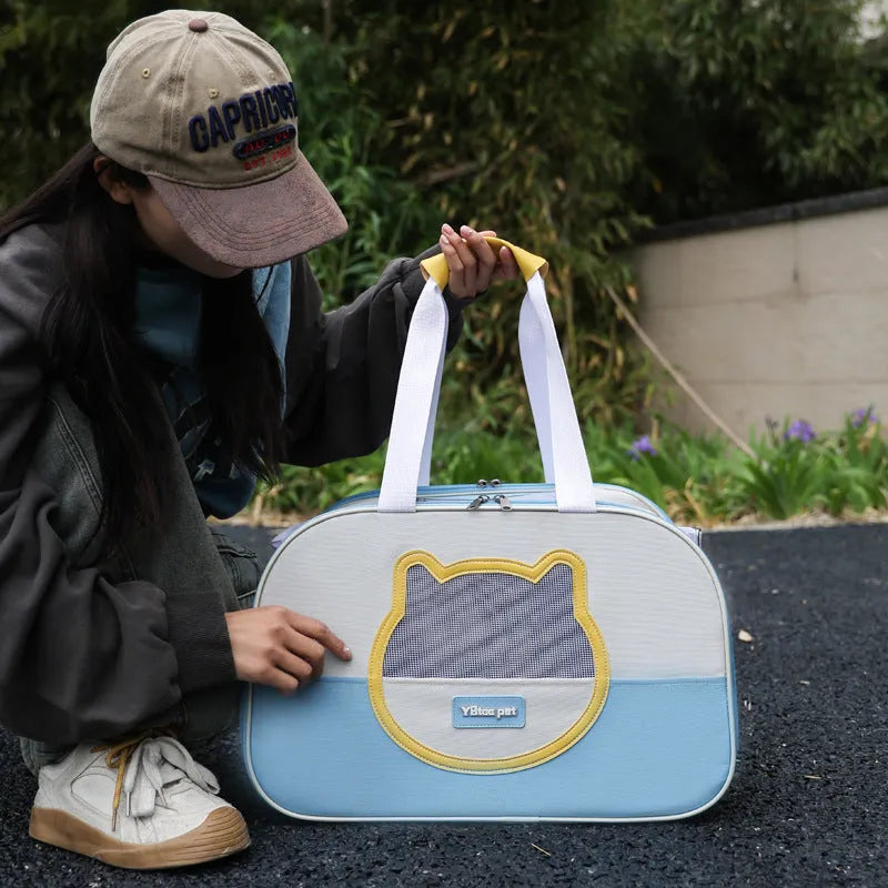 Foldable cat school backpack in Oxford cloth with contrast colour pattern and breathable design