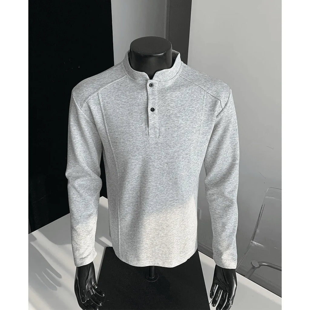 Men's patchwork shoulder polo shirt with stand-up collar in loose fit