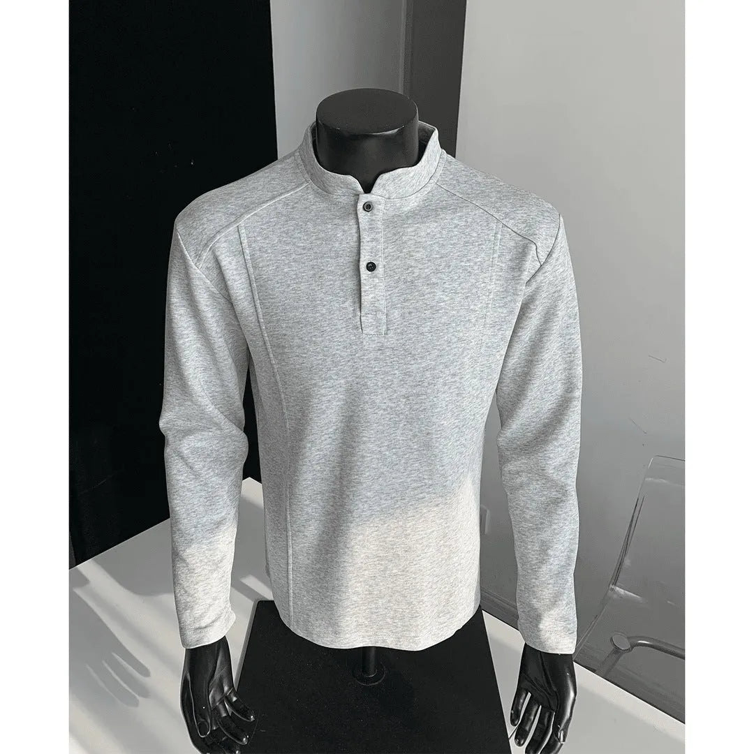 Men's patchwork shoulder polo shirt with stand-up collar in loose fit