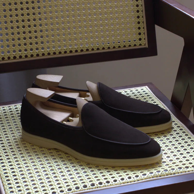 British handmade full grain leather men's loafers in brown with a low-cut design and TPR sole.