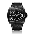 Men's casual triangle belt quartz watch with slim 9mm profile in brown, black, blue colour options