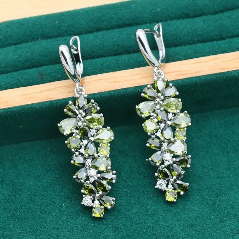 Retro botanical jewellery set with plants pattern in alloy and copper with zircon stones