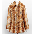 Womens tiger pattern faux fur jacket with slim leather-look silhouette and long sleeves