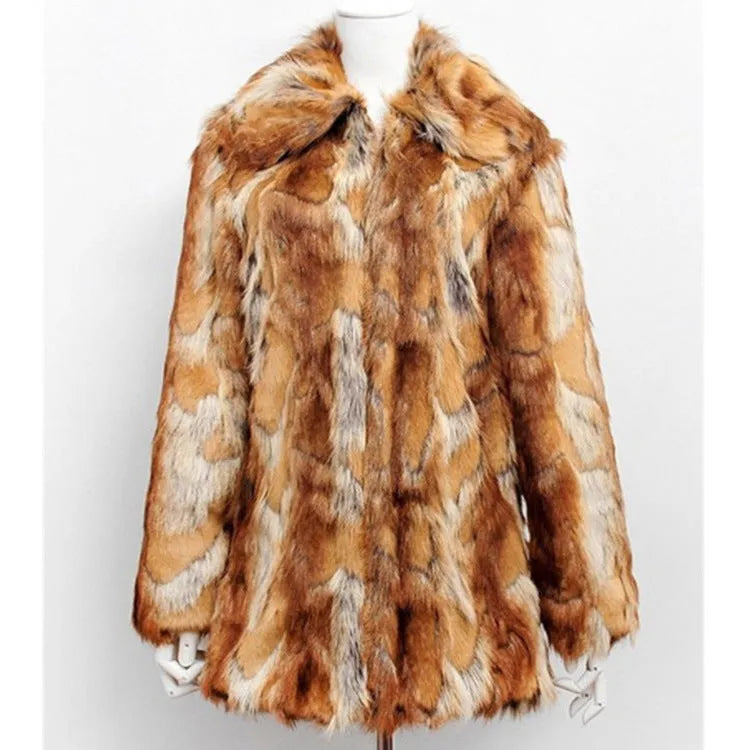 Womens tiger pattern faux fur jacket with slim leather-look silhouette and long sleeves