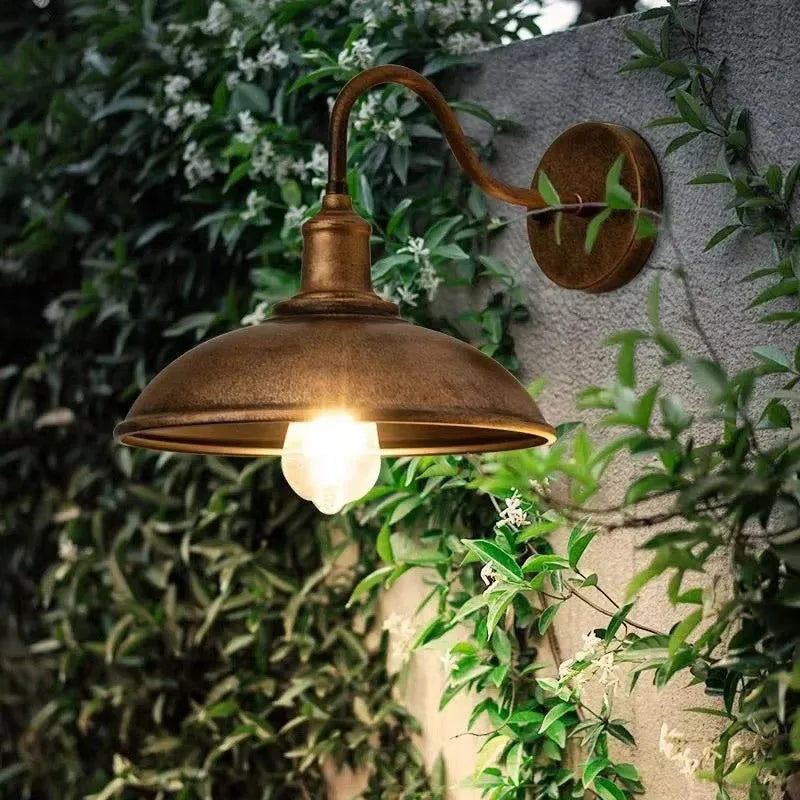 Retro villa courtyard wall lamp in copper finish with right angle mounting