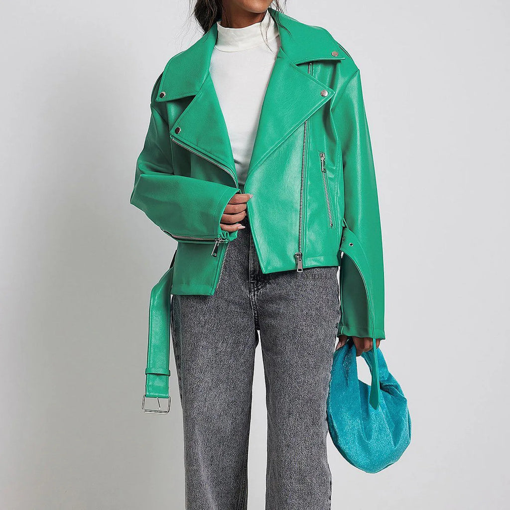 Black punk jacket with locomotive-style lapel and Peter Pan collar