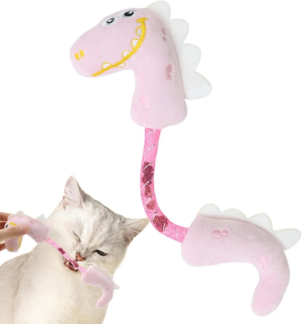 Bundle of four plush cat toys including chew, rope and catnip designs for indoor play