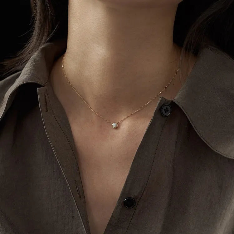 S925 silver geometric oval opal pendant necklace with choice of gold or white gold plating