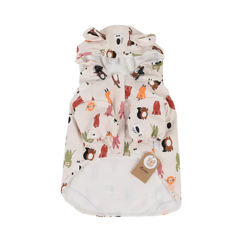 Beige cartoon dog raincoat with waterproof coating on PU material