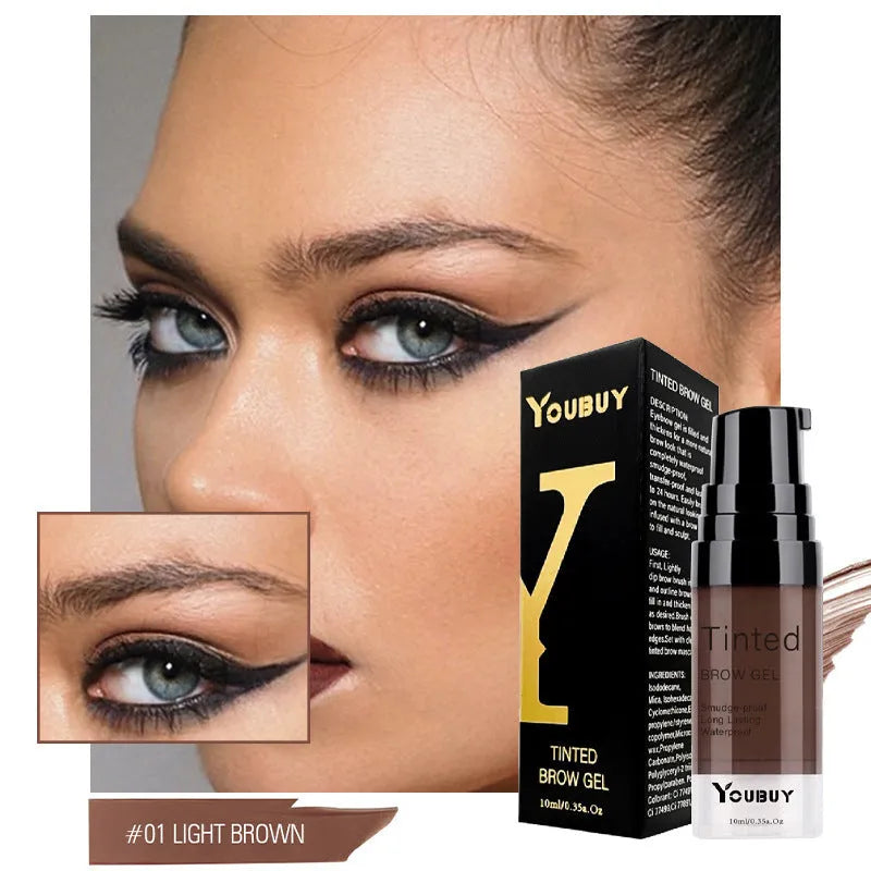 Waterproof eyebrow cream with quick-drying formula in dark grey and golden yellow shades