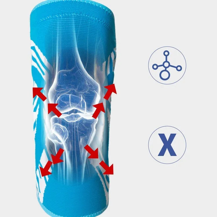 A black pressurised nylon knee pad for men's basketball, shown laid flat.