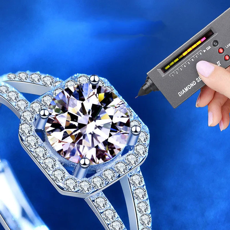 925 silver ring with 1 carat moissanite stone double row square bag design