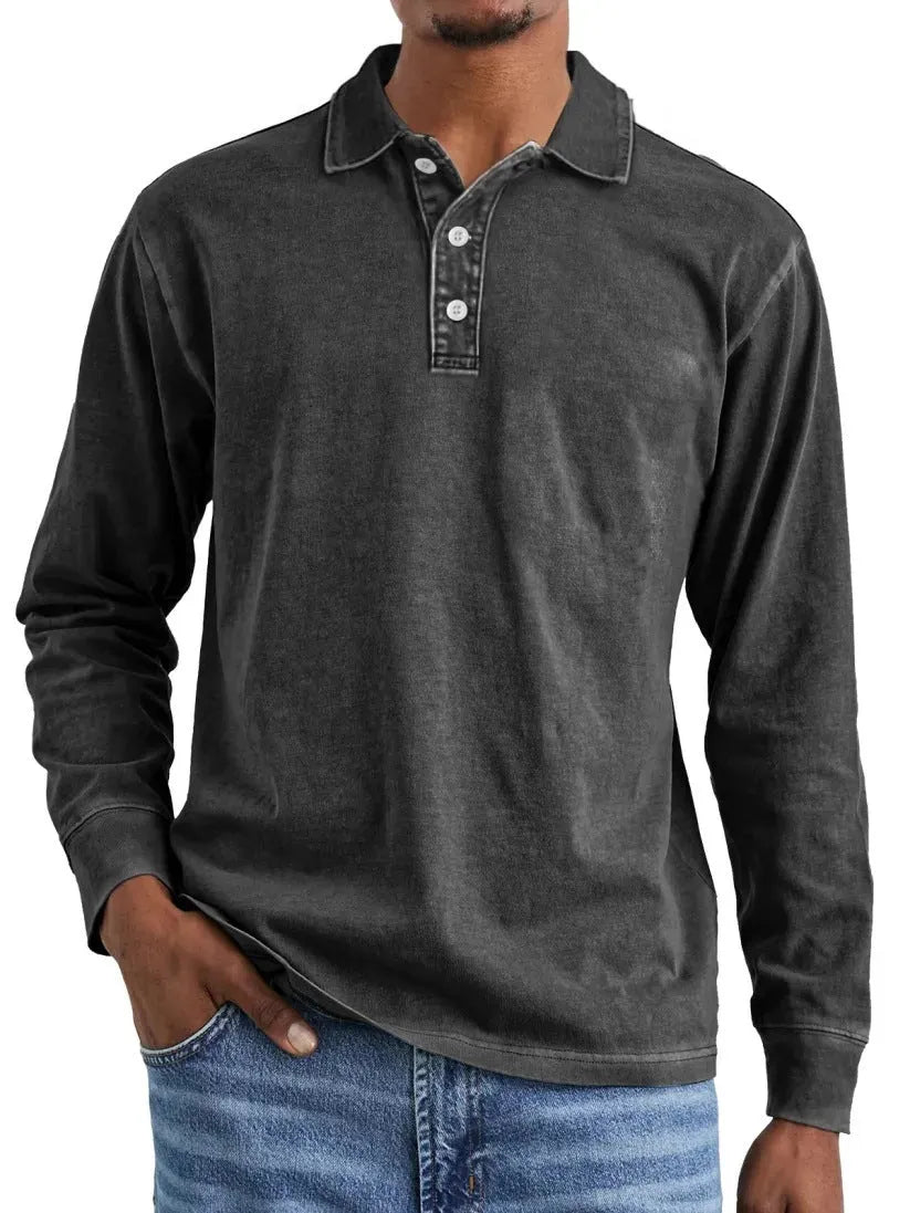 Retro washed cotton polo shirt with distressed lapel detail in Army Green colour