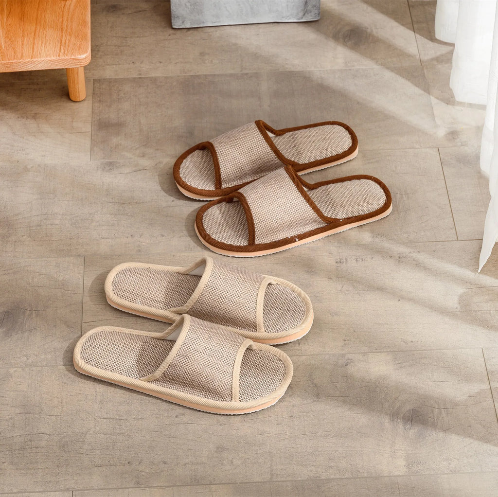 Women's linen open toe slippers in multiple colours with thickened sole