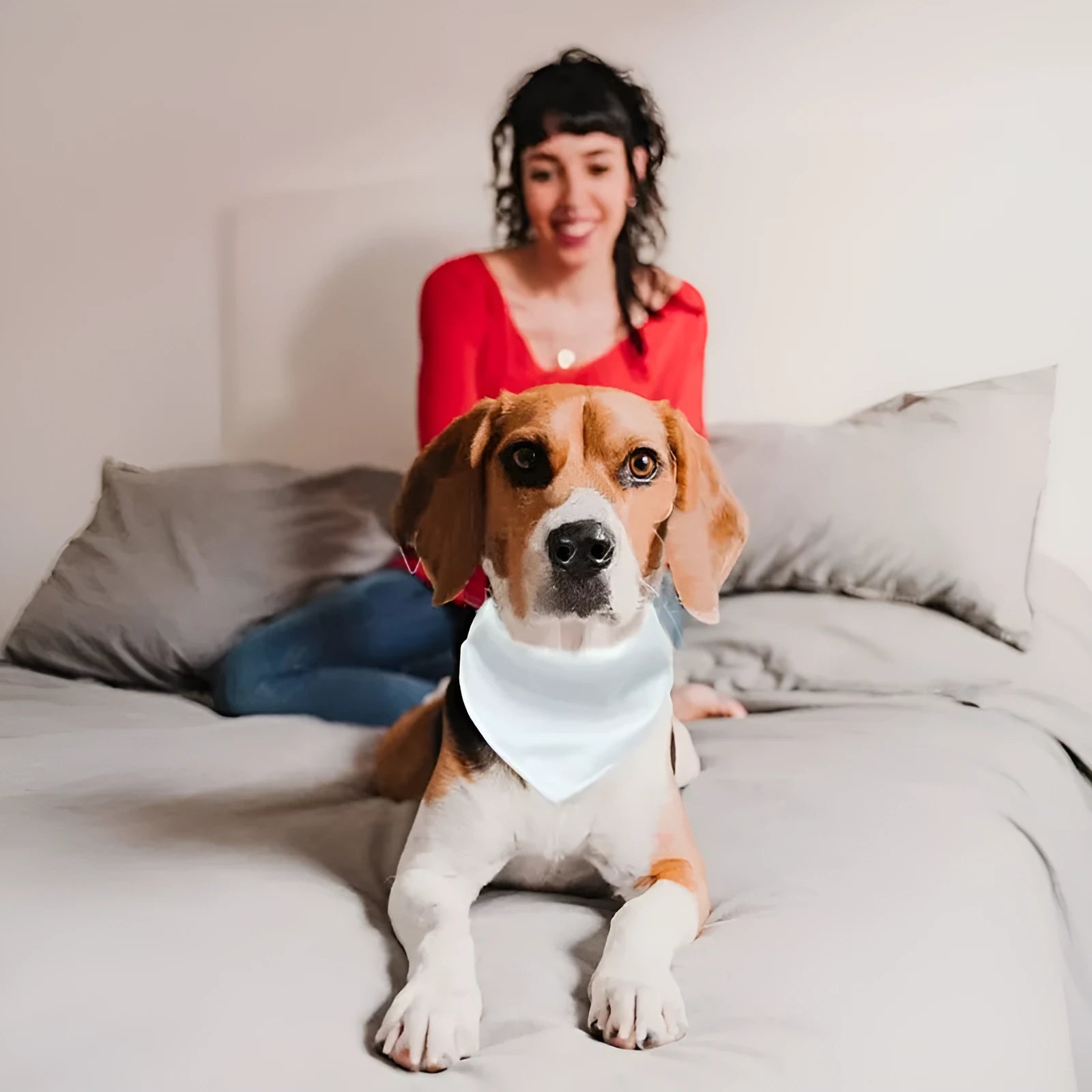 Blank white polyester dog scarf for thermal transfer, size M 19cm x 11.5cm