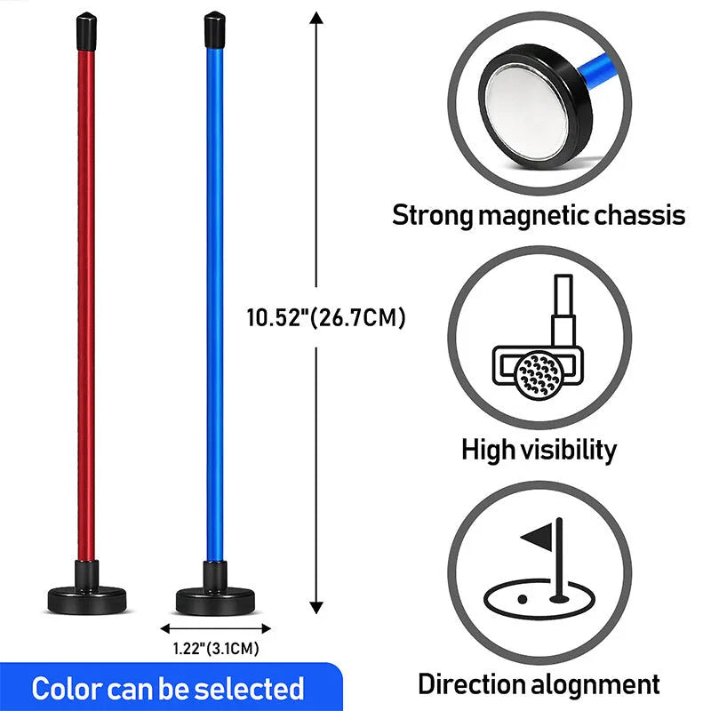 Blue aluminium alloy golf swing trainer with magnetic baseball bar for alignment.