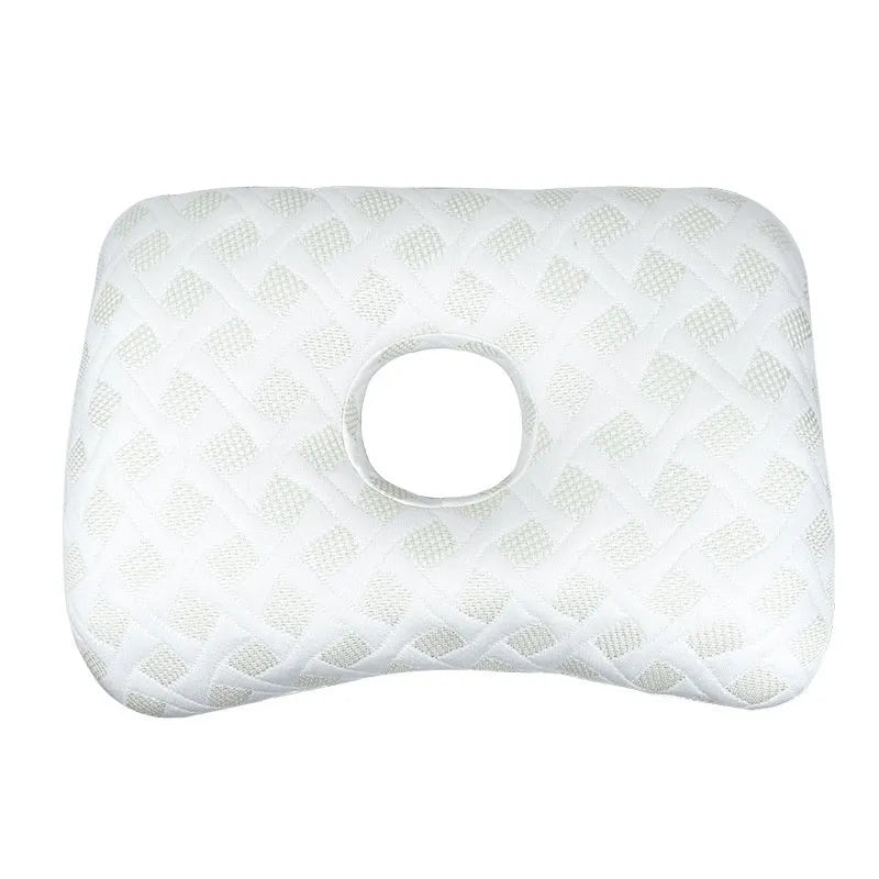 Single hole ear pillow for beauty salon use, shown in a plaid grey colour with detachable cover.
