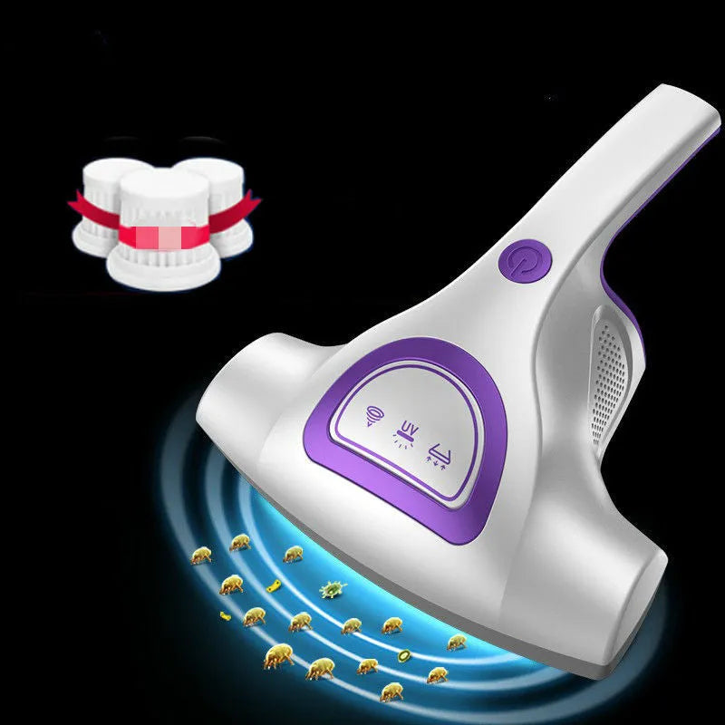 Pink handheld vacuum cleaner for beds and sofas with 300W motor and dust container