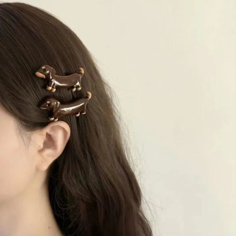 Dachshund dog design hair barrettes with electroplated finish
