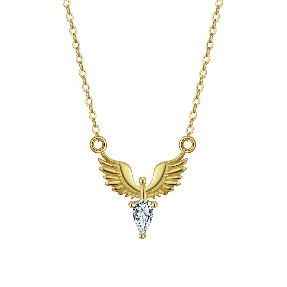 Sterling silver eagle pendant necklace on O-ring chain with adjustable 41-50cm length in Korean minimalist style