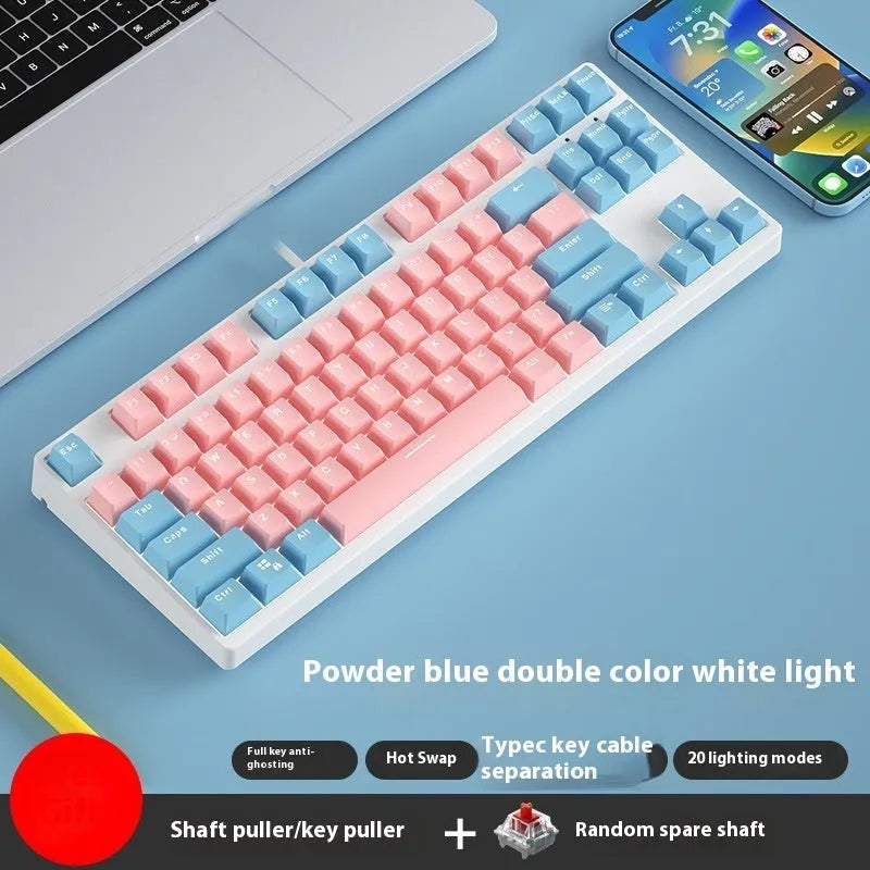87-key mechanical gaming keyboard with dual-colour keycaps and hot-swappable switches