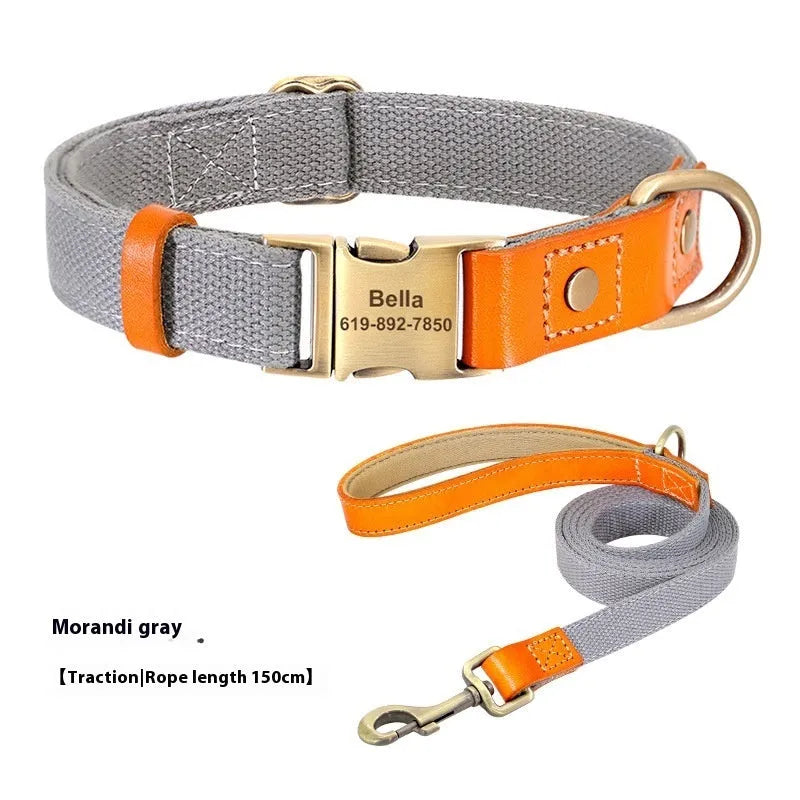 Small dog mohair collar and matching traction rope in green, shown with coordinating lettering.