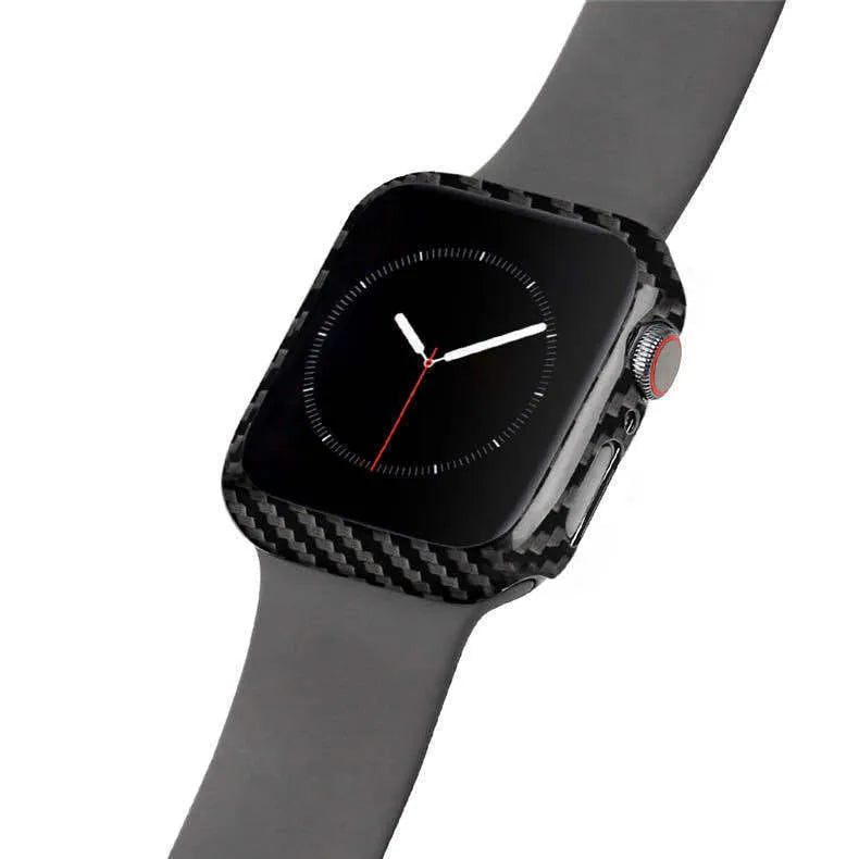 Apple Watch Series 4 44mm carbon fibre half wrap leather case in black