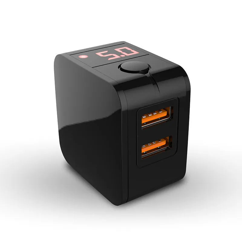 5V 2.4A USB travel charger with digital display showing black white red colour options